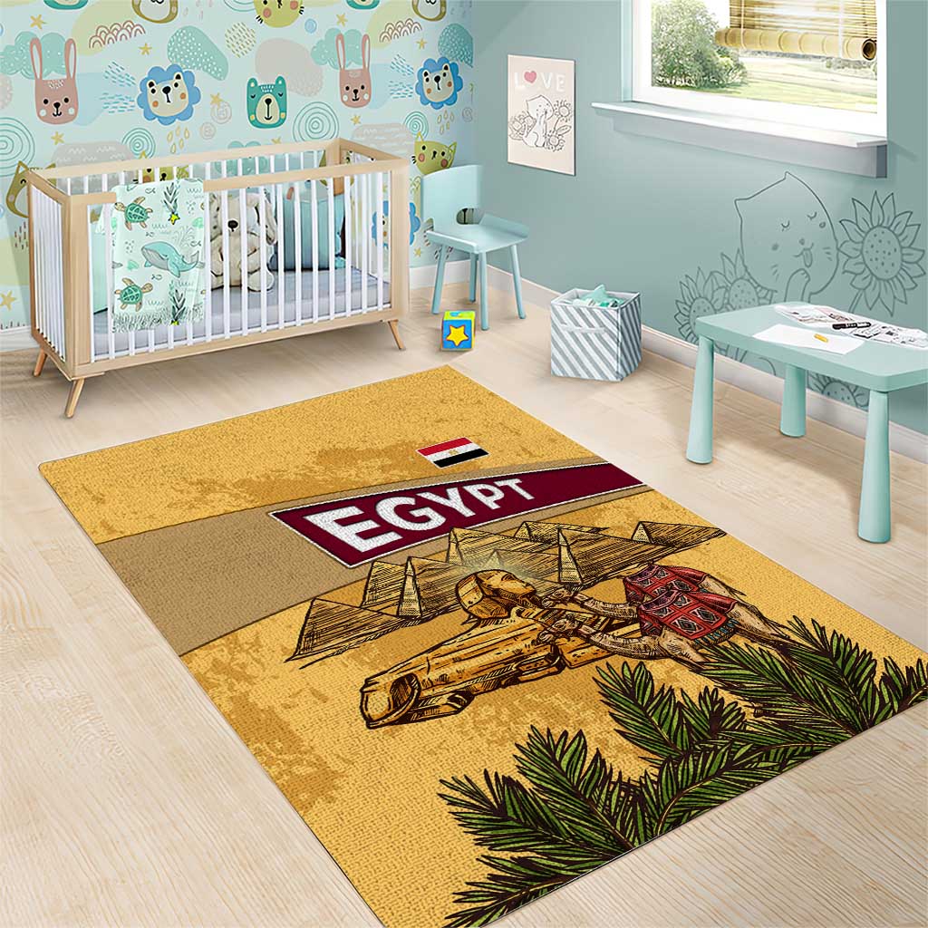 Egyptian Pyramids and Anubis Area Rug Camel Caravan Desert TS04
