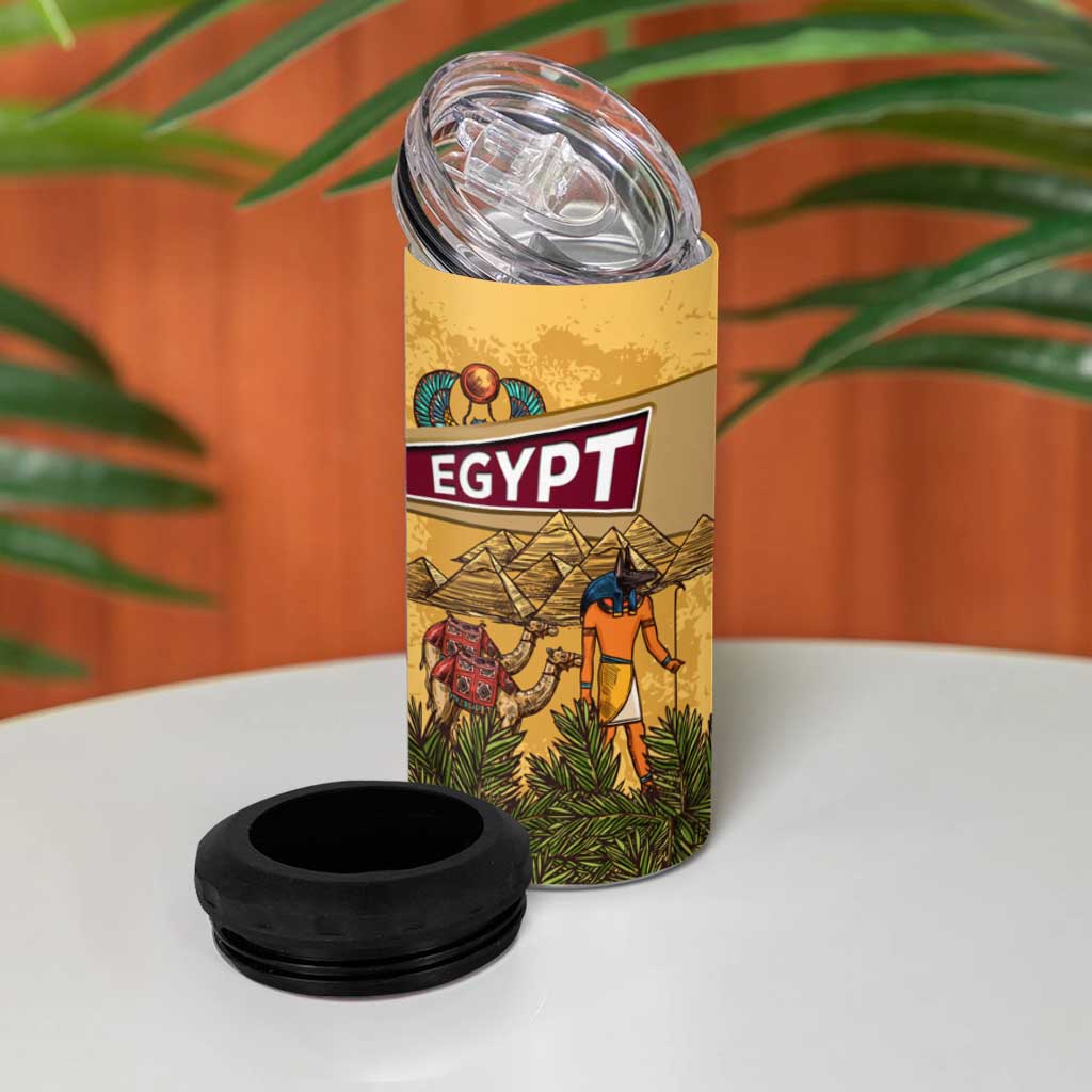 Egyptian Pyramids and Anubis 4 in 1 Can Cooler Tumbler Camel Caravan Desert TS04