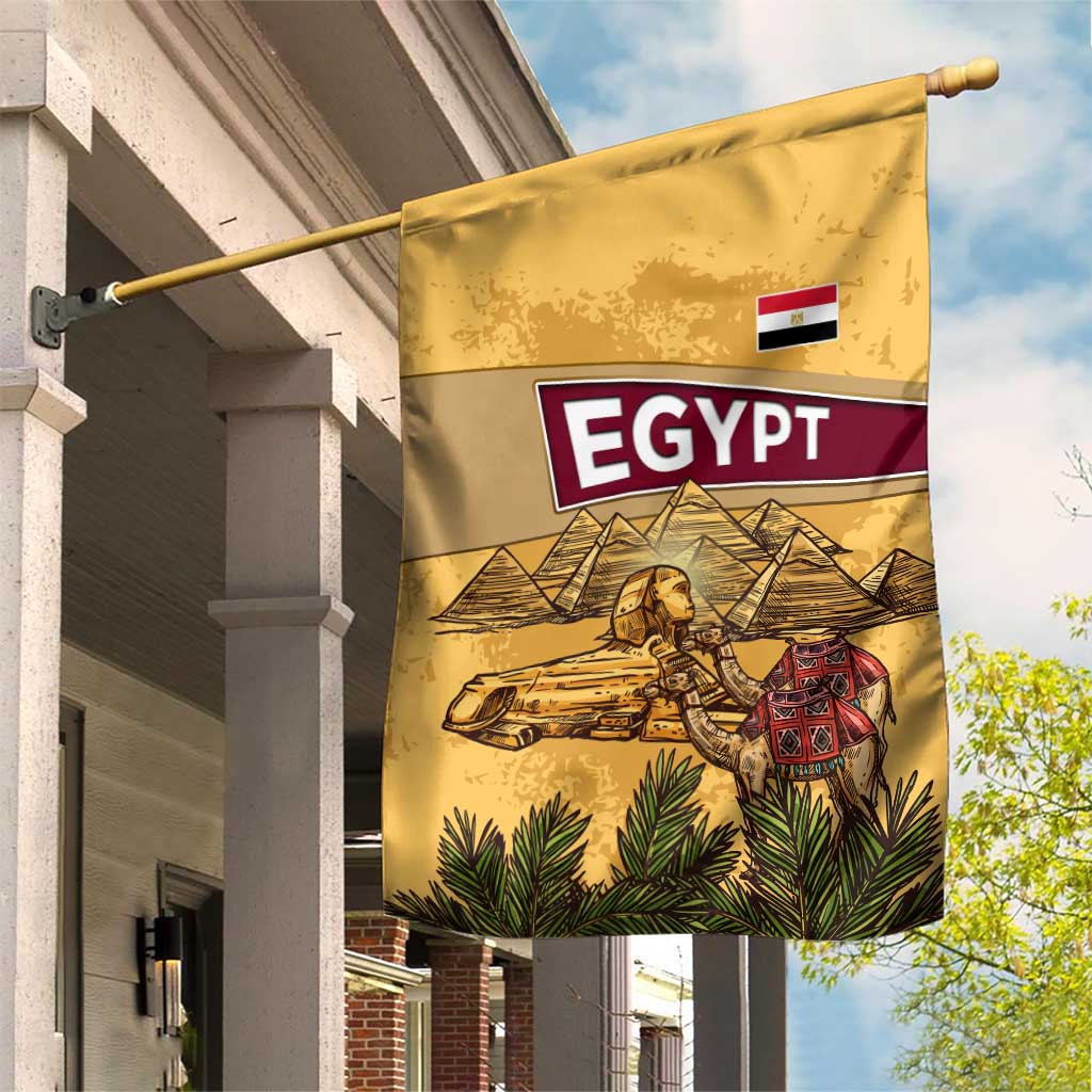 Egyptian Pyramids and Anubis Garden Flag Camel Caravan Desert TS04