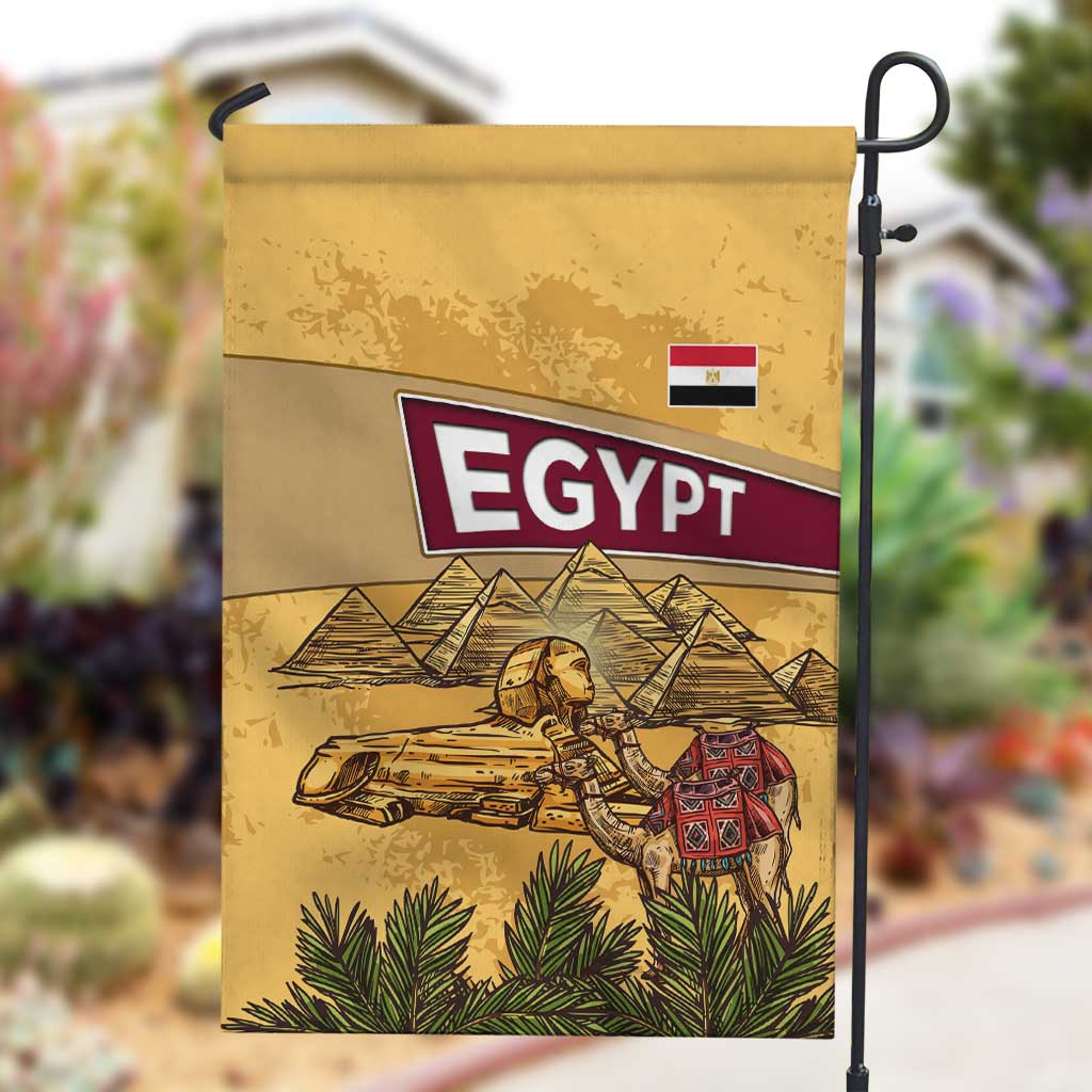 Egyptian Pyramids and Anubis Garden Flag Camel Caravan Desert TS04