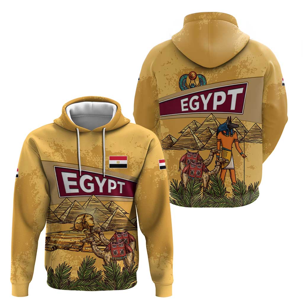 Egyptian Pyramids and Anubis Hoodie with Camel Caravan Desert TS04