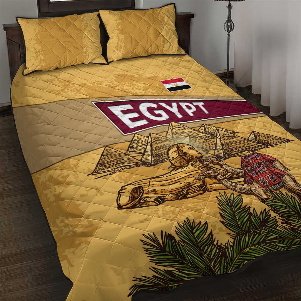 Egyptian Pyramids and Anubis Quilt Bed Set Camel Caravan Desert TS04