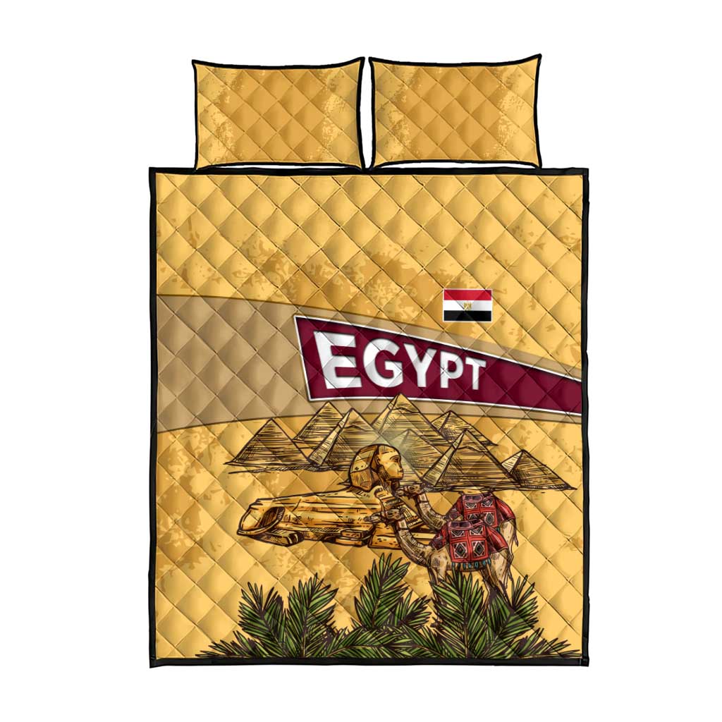 Egyptian Pyramids and Anubis Quilt Bed Set Camel Caravan Desert TS04