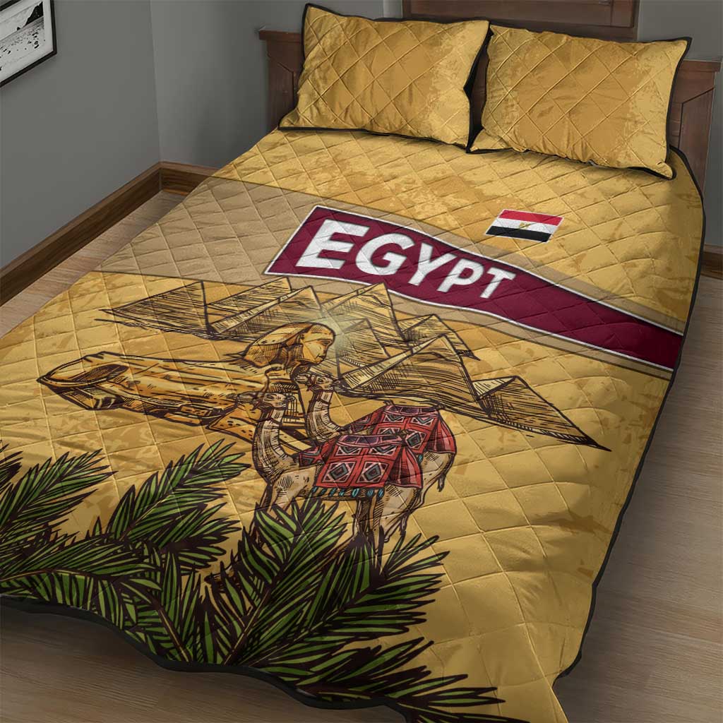 Egyptian Pyramids and Anubis Quilt Bed Set Camel Caravan Desert TS04