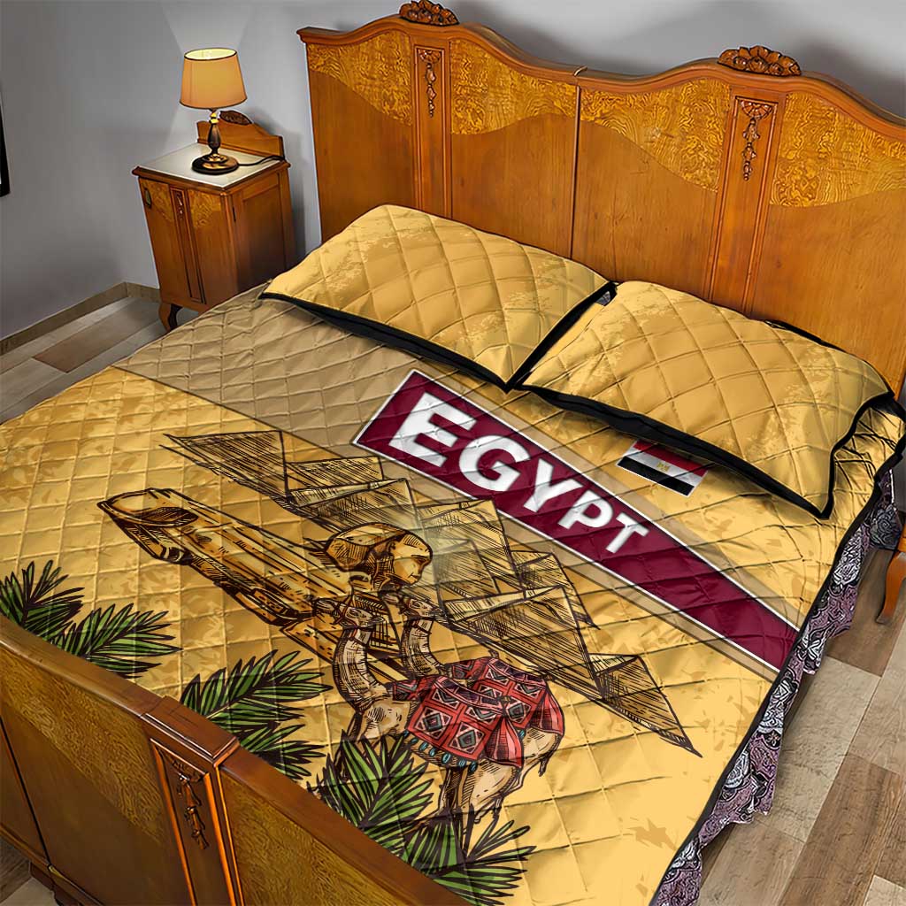 Egyptian Pyramids and Anubis Quilt Bed Set Camel Caravan Desert TS04