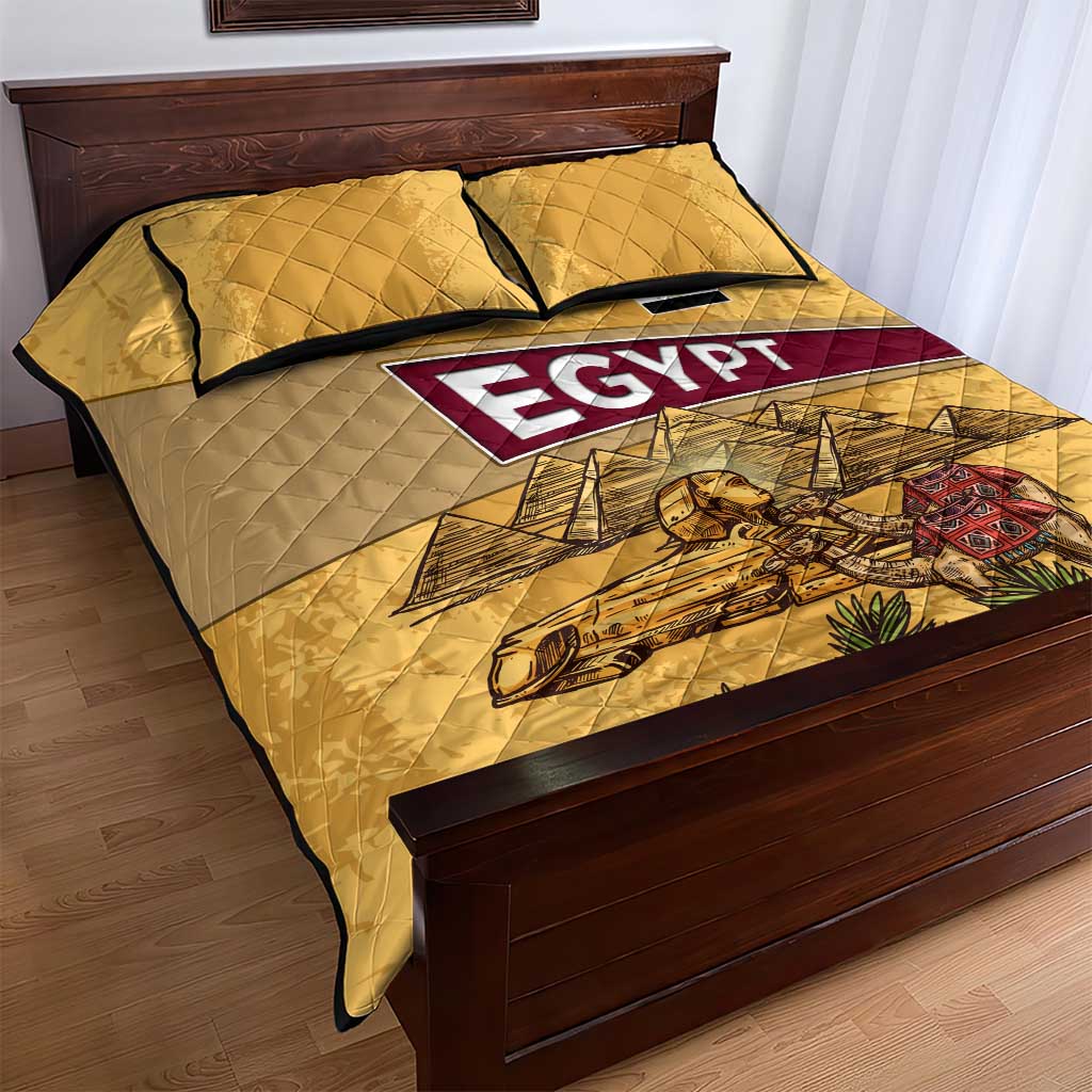 Egyptian Pyramids and Anubis Quilt Bed Set Camel Caravan Desert TS04