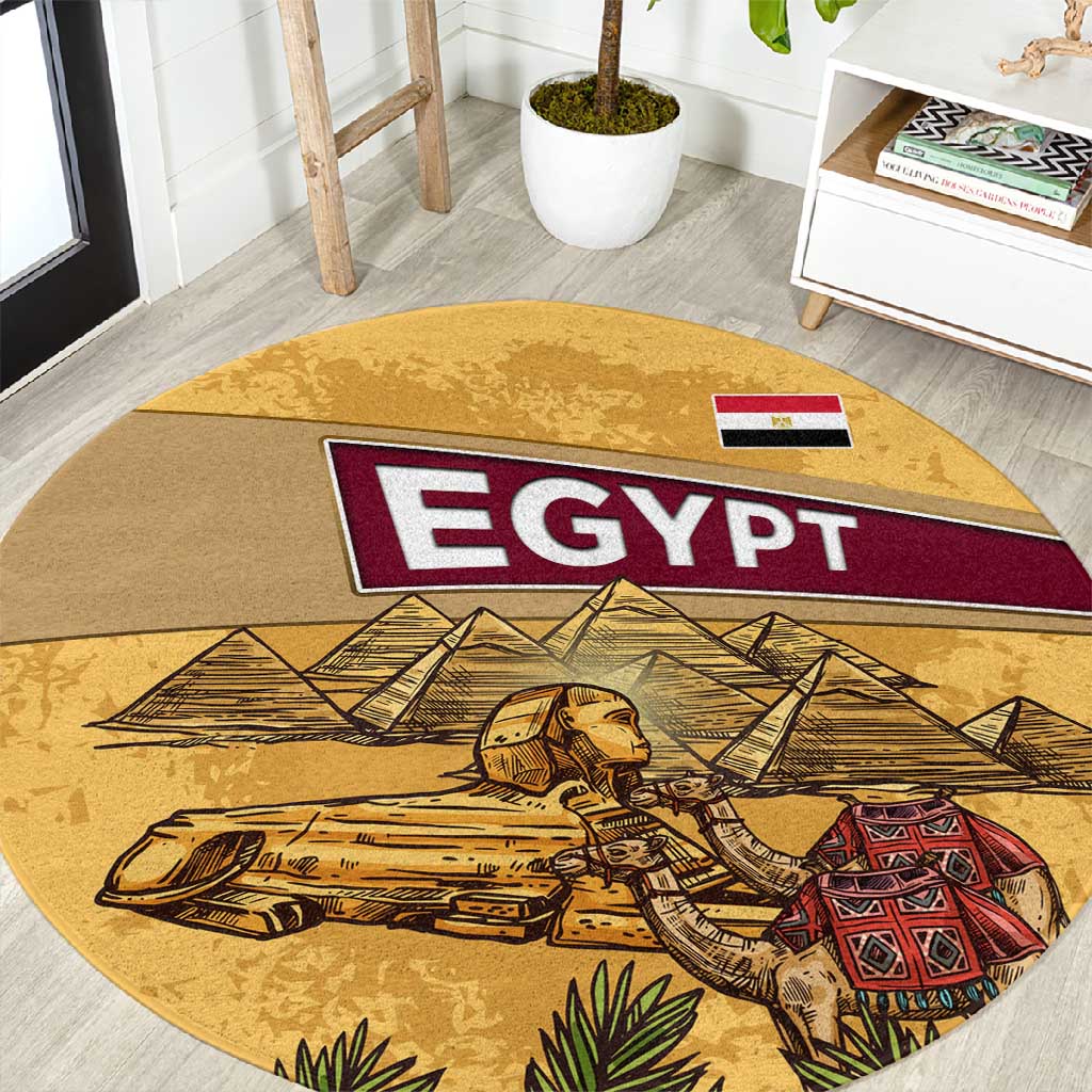 Egyptian Pyramids and Anubis Round Carpet Camel Caravan Desert TS04