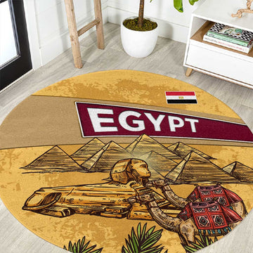 Egyptian Pyramids and Anubis Round Carpet Camel Caravan Desert TS04