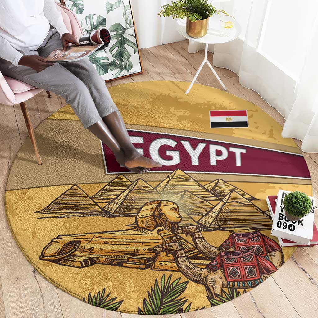 Egyptian Pyramids and Anubis Round Carpet Camel Caravan Desert TS04