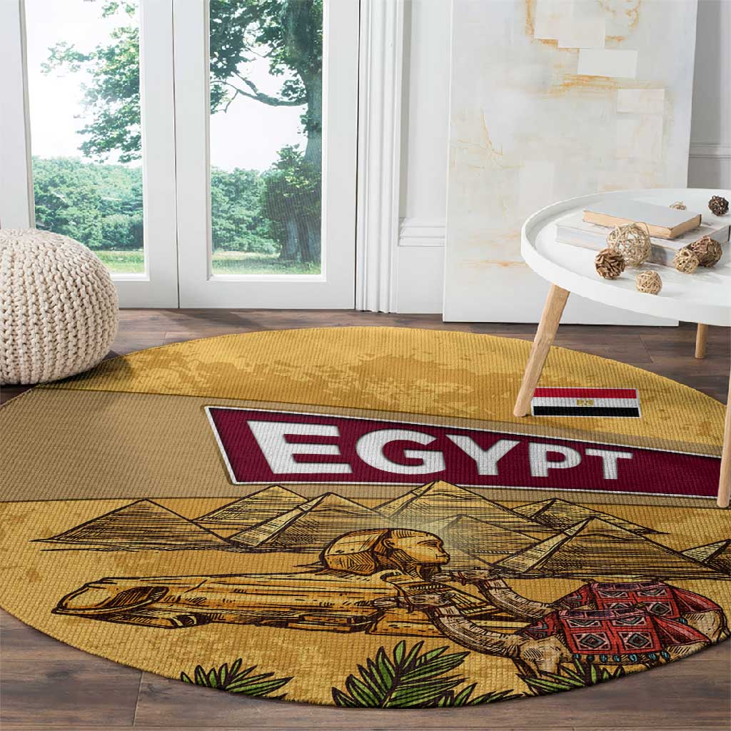 Egyptian Pyramids and Anubis Round Carpet Camel Caravan Desert TS04