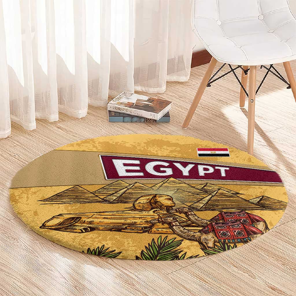 Egyptian Pyramids and Anubis Round Carpet Camel Caravan Desert TS04