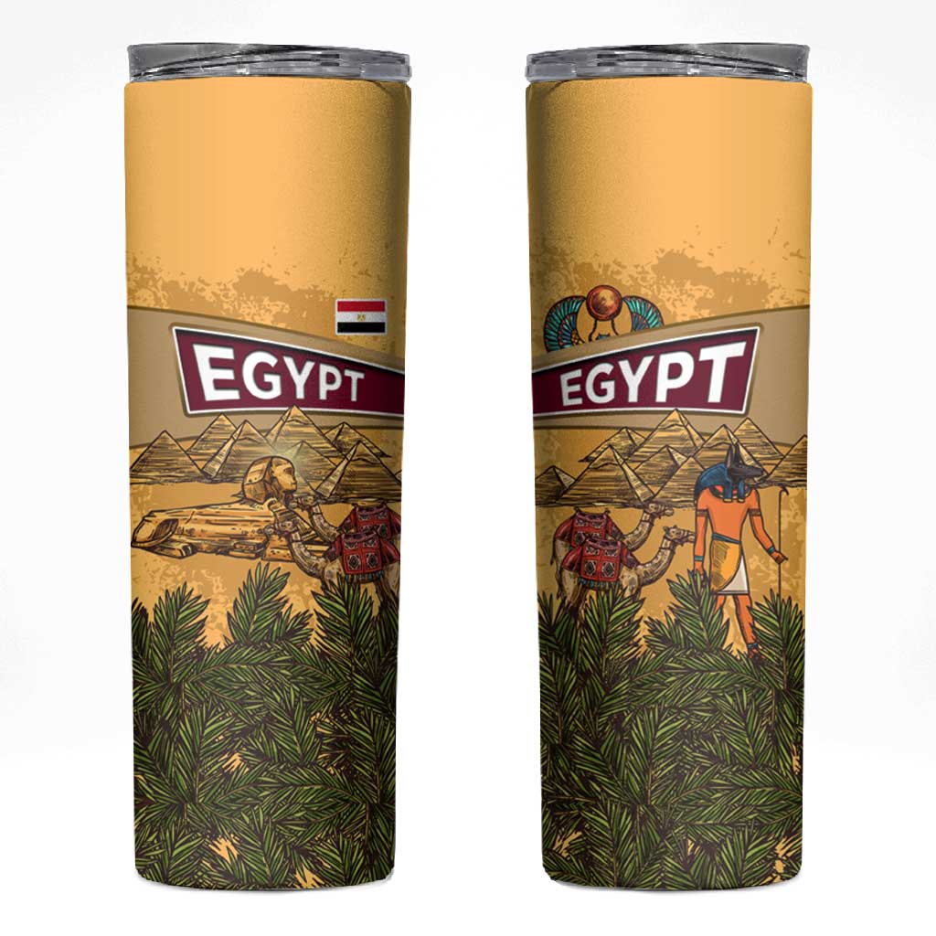 Egyptian Pyramids and Anubis Skinny Tumbler Camel Caravan Desert TS04