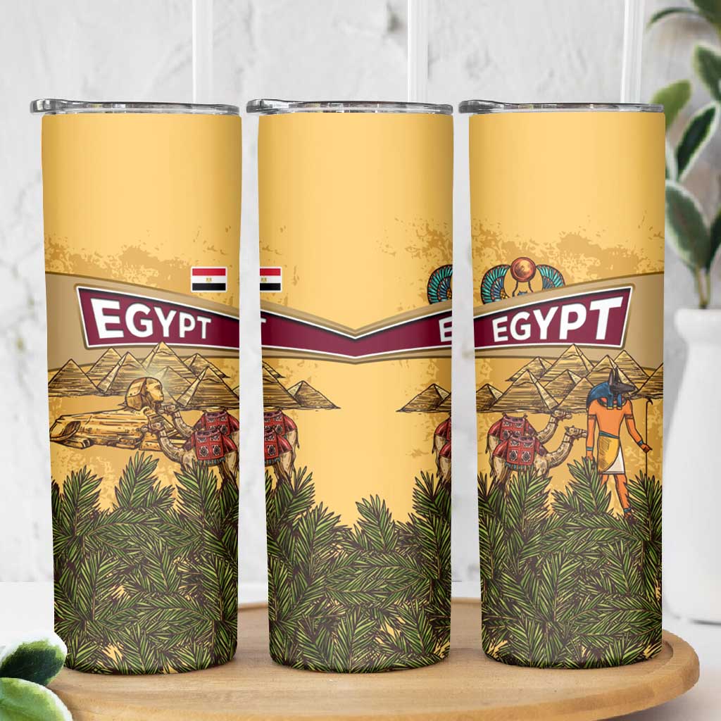 Egyptian Pyramids and Anubis Skinny Tumbler Camel Caravan Desert TS04