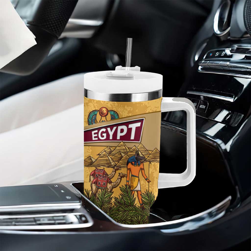 Egyptian Pyramids and Anubis Tumbler With Handle Camel Caravan Desert TS04