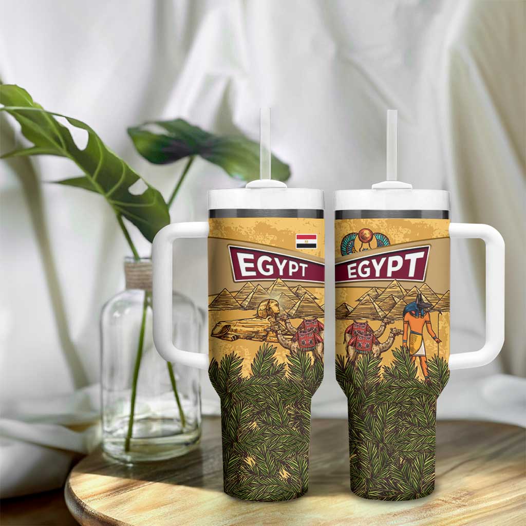 Egyptian Pyramids and Anubis Tumbler With Handle Camel Caravan Desert TS04