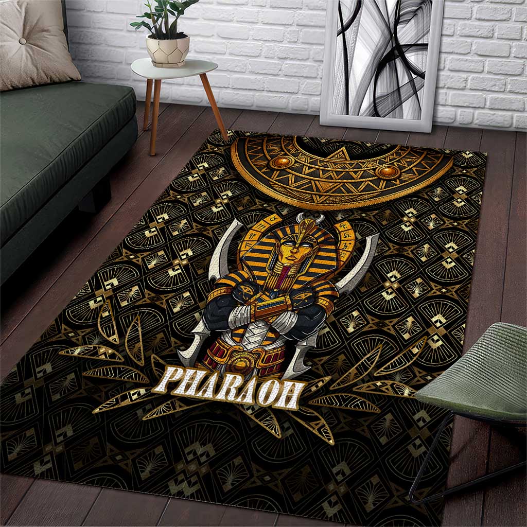 Pharaoh King Tut Egypt Area Rug Hieroglyphic Gold Pattern TS04