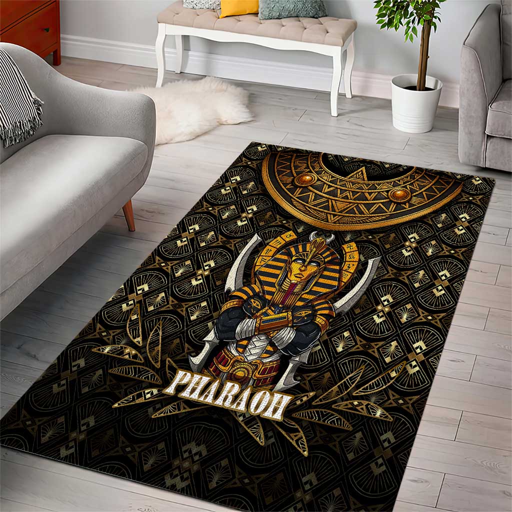 Pharaoh King Tut Egypt Area Rug Hieroglyphic Gold Pattern TS04