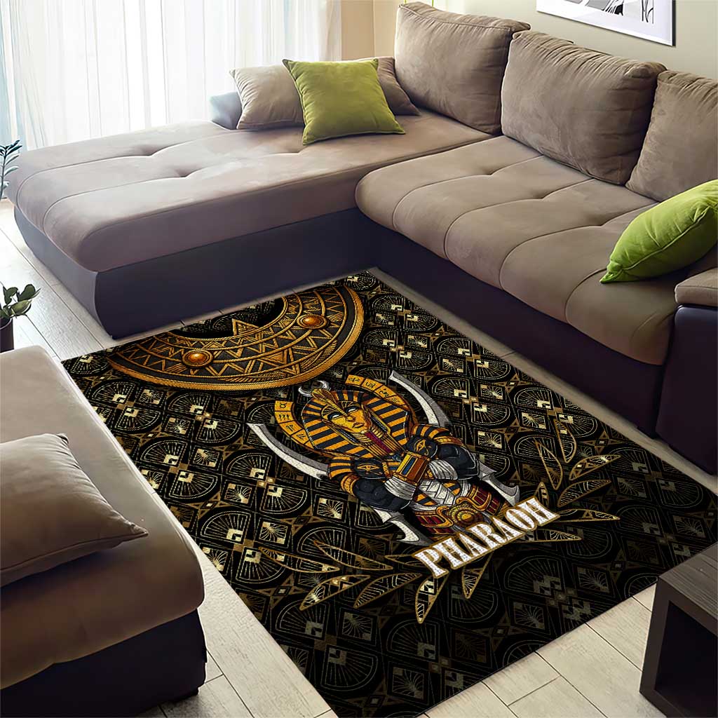 Pharaoh King Tut Egypt Area Rug Hieroglyphic Gold Pattern TS04
