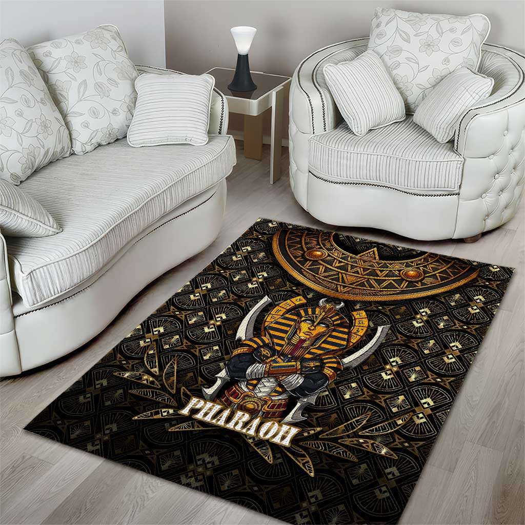 Pharaoh King Tut Egypt Area Rug Hieroglyphic Gold Pattern TS04