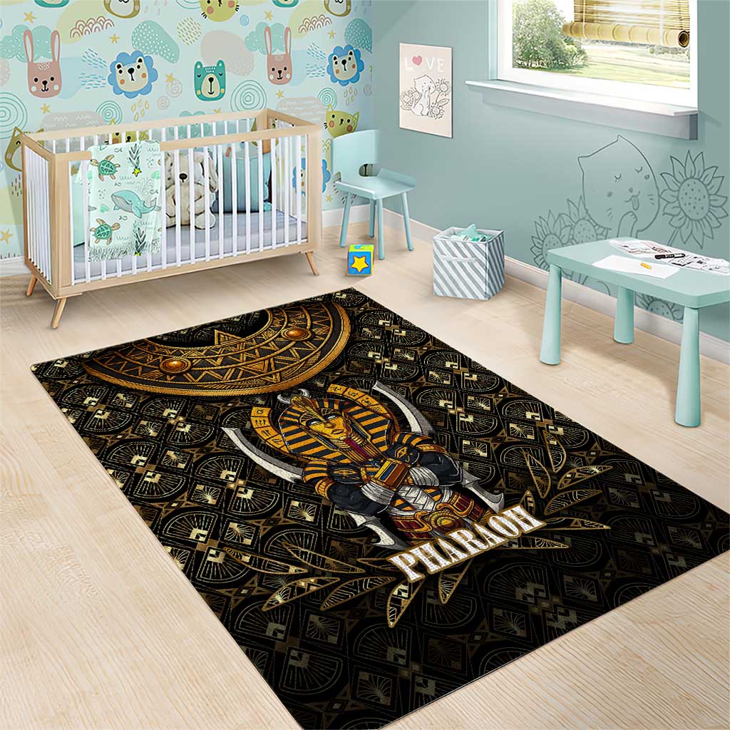 Pharaoh King Tut Egypt Area Rug Hieroglyphic Gold Pattern TS04