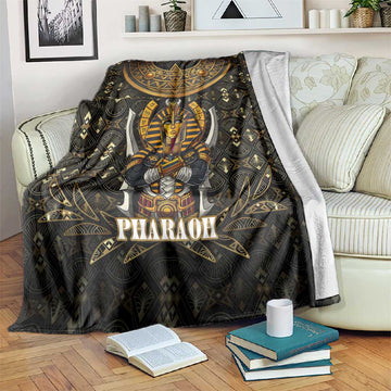Pharaoh King Tut Egypt Blanket Hieroglyphic Gold Pattern TS04