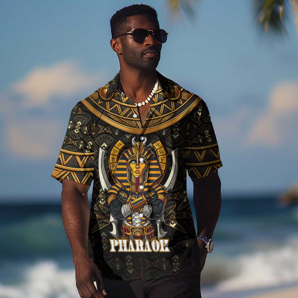 Pharaoh King Tut Egypt Hawaiian Shirt Hieroglyphic Gold Pattern TS04