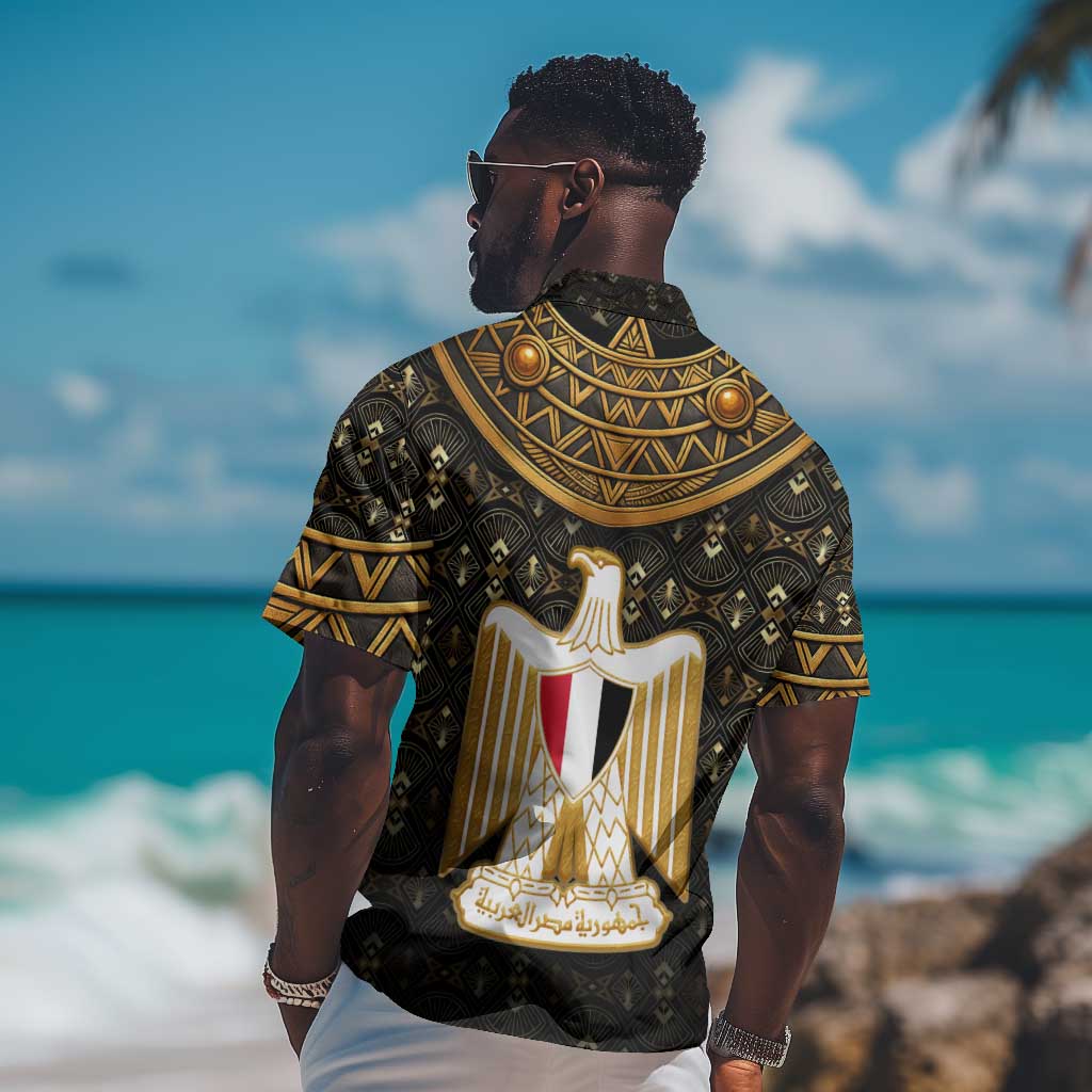 Pharaoh King Tut Egypt Hawaiian Shirt Hieroglyphic Gold Pattern TS04