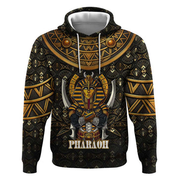 Pharaoh King Tut Egypt Hoodie with Hieroglyphic Gold Pattern TS04