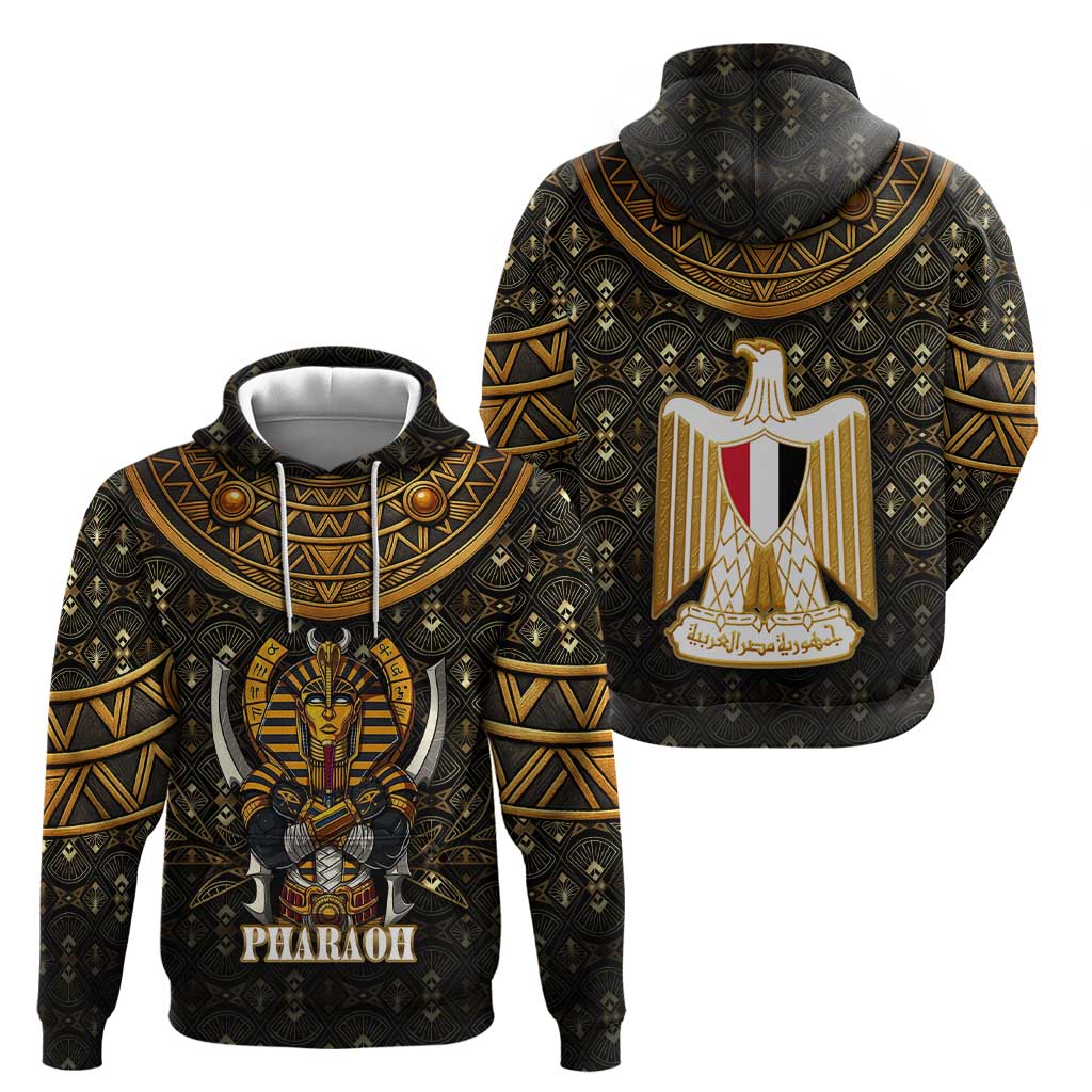 Pharaoh King Tut Egypt Hoodie with Hieroglyphic Gold Pattern TS04