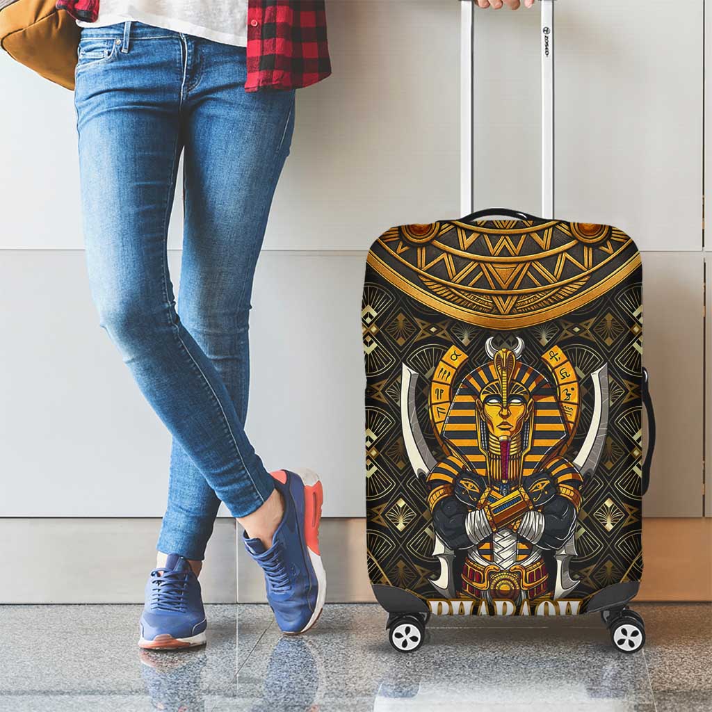 Pharaoh King Tut Egypt Luggage Cover with Hieroglyphic Gold Pattern TS04