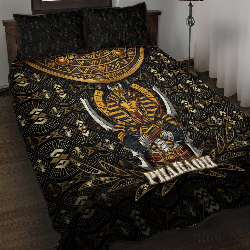 Pharaoh King Tut Egypt Quilt Bed Set Hieroglyphic Gold Pattern TS04