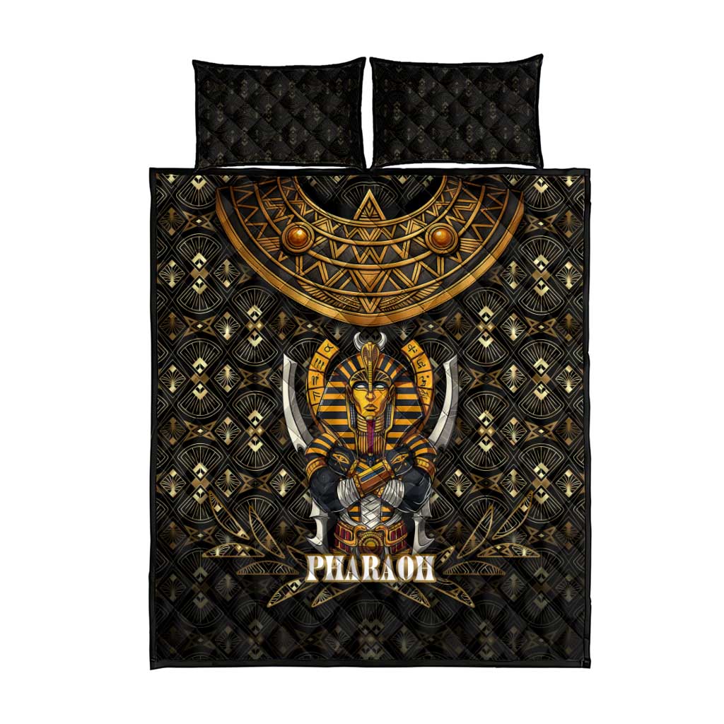 Pharaoh King Tut Egypt Quilt Bed Set Hieroglyphic Gold Pattern TS04