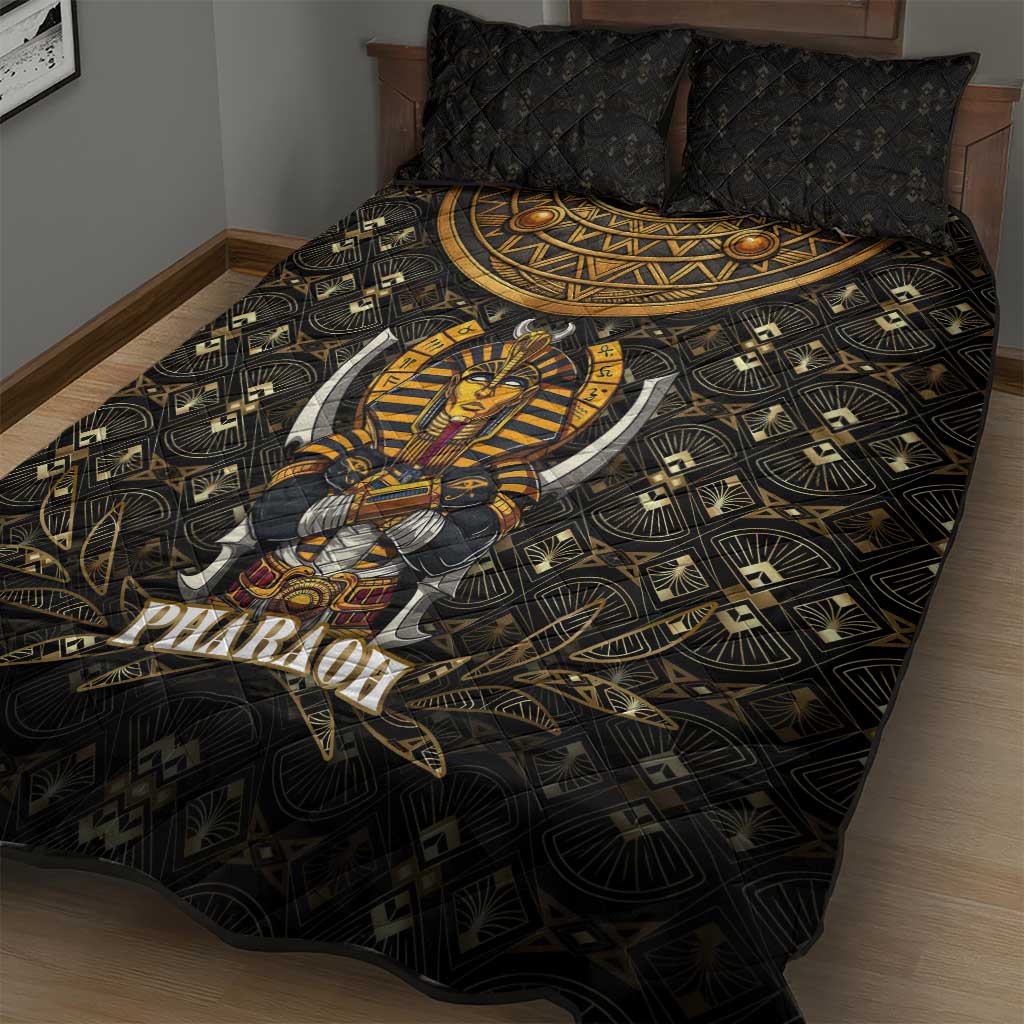 Pharaoh King Tut Egypt Quilt Bed Set Hieroglyphic Gold Pattern TS04