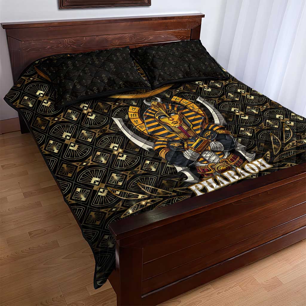 Pharaoh King Tut Egypt Quilt Bed Set Hieroglyphic Gold Pattern TS04