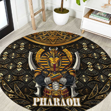 Pharaoh King Tut Egypt Round Carpet Hieroglyphic Gold Pattern TS04