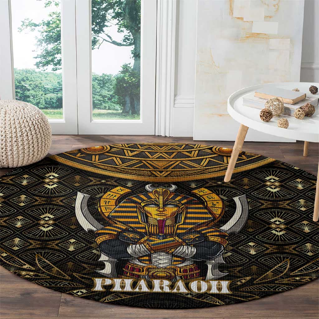 Pharaoh King Tut Egypt Round Carpet Hieroglyphic Gold Pattern TS04