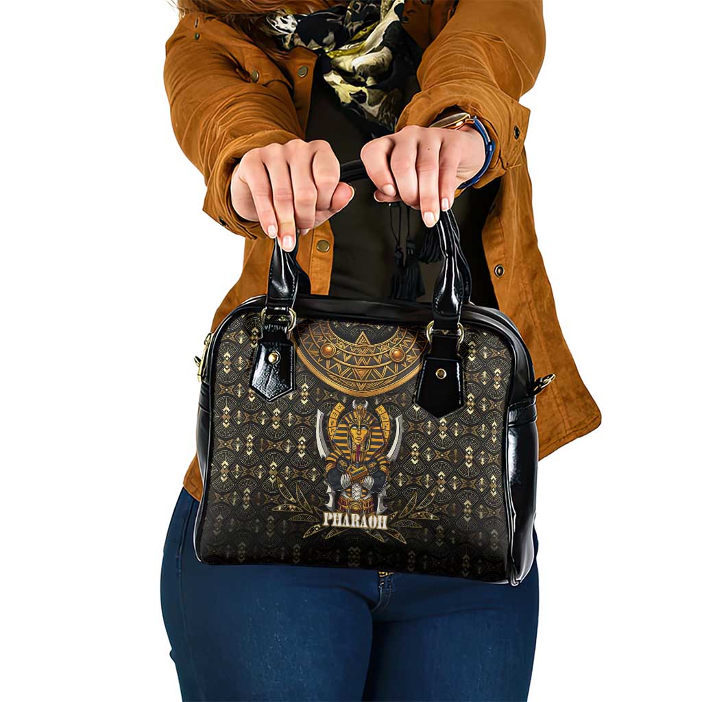 Pharaoh King Tut Egypt Shoulder Handbag with Hieroglyphic Gold Pattern TS04