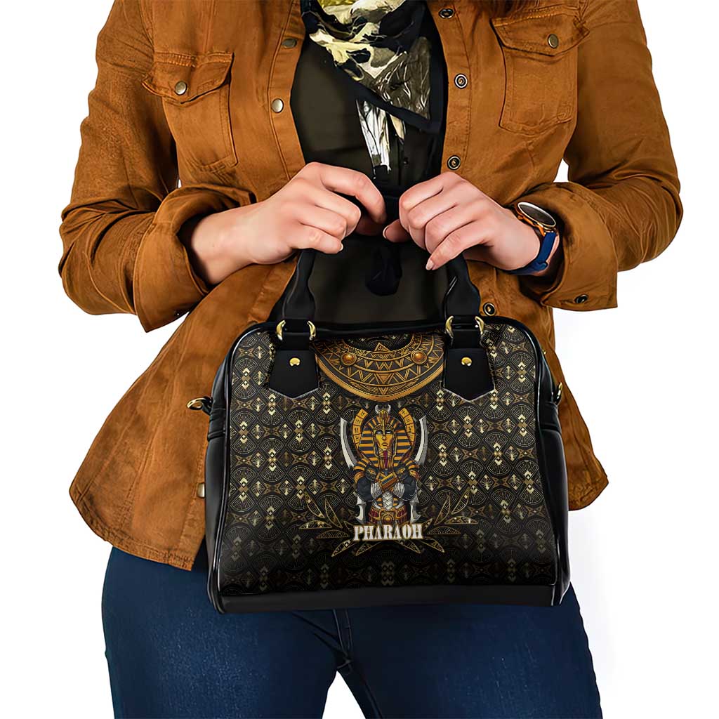 Pharaoh King Tut Egypt Shoulder Handbag with Hieroglyphic Gold Pattern TS04