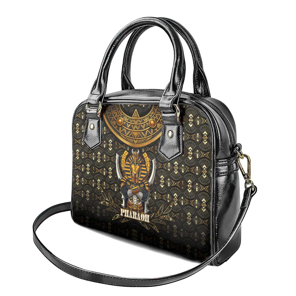 Pharaoh King Tut Egypt Shoulder Handbag with Hieroglyphic Gold Pattern TS04