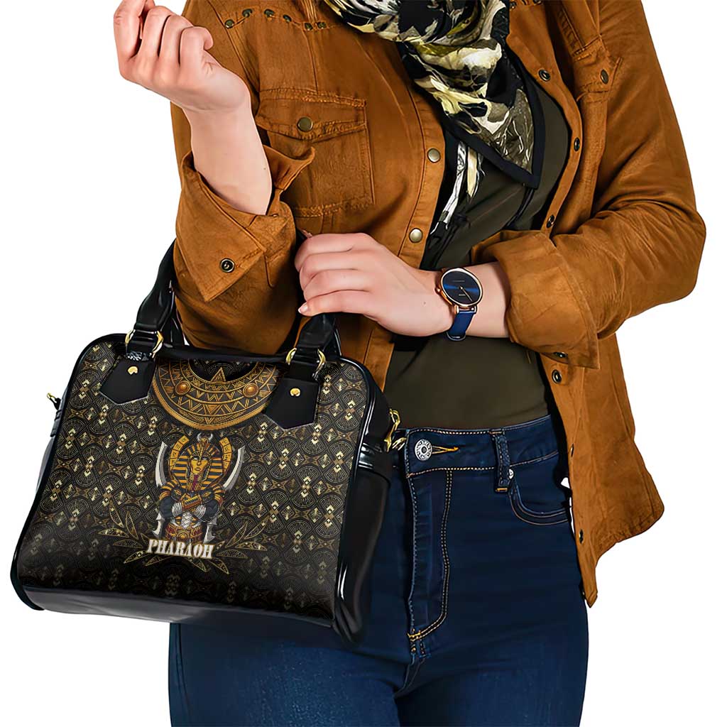 Pharaoh King Tut Egypt Shoulder Handbag with Hieroglyphic Gold Pattern TS04