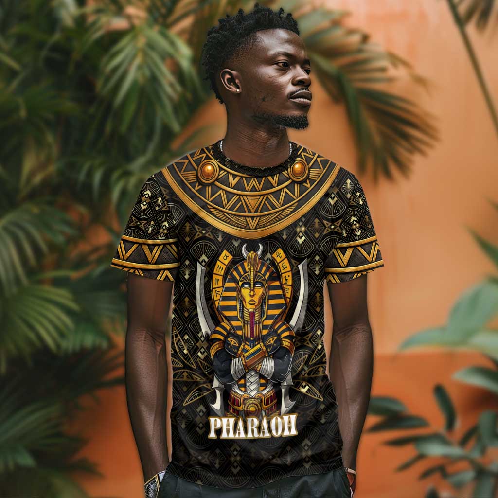 Pharaoh King Tut Egypt T shirt Hieroglyphic Gold Pattern TS04