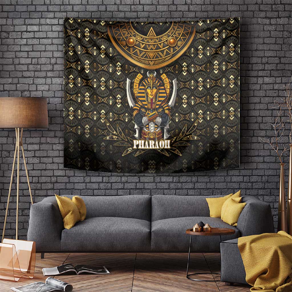 Pharaoh King Tut Egypt Tapestry Hieroglyphic Gold Pattern TS04