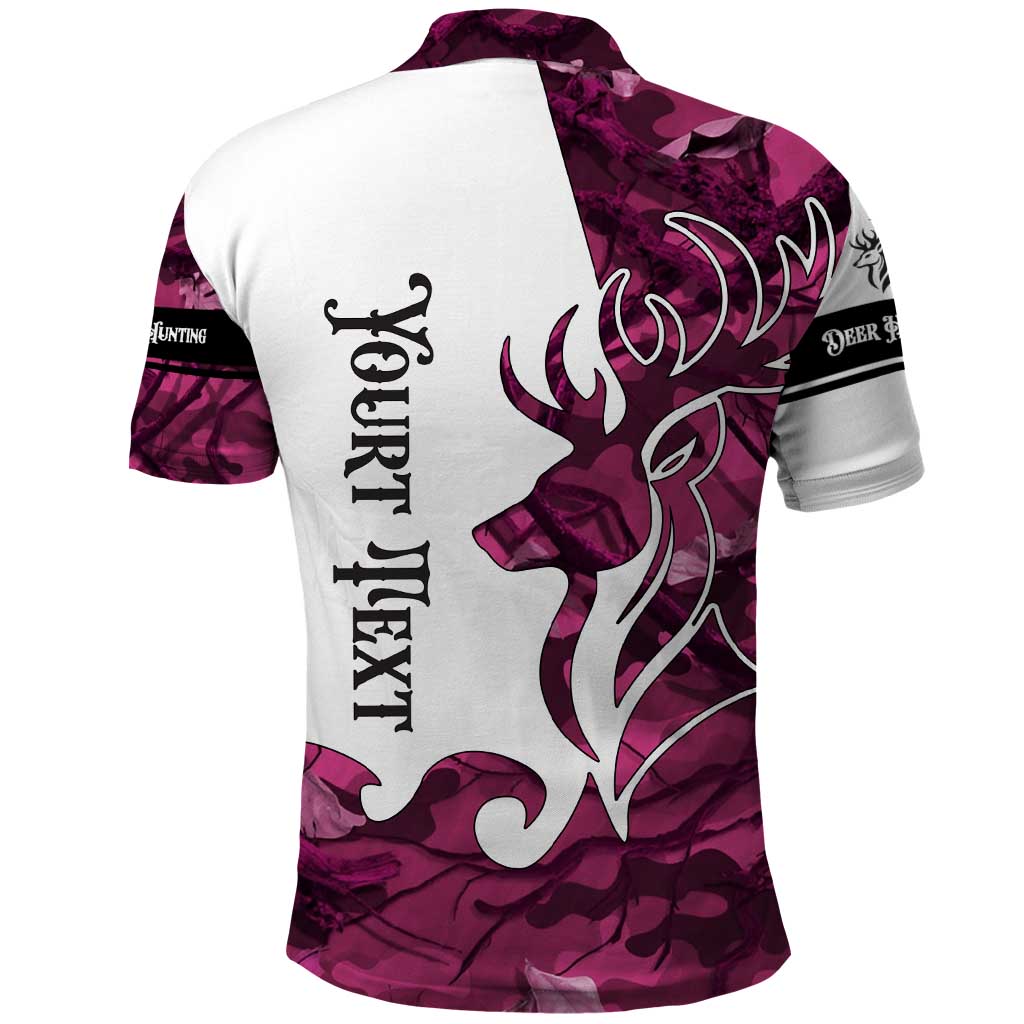Pink Camo Customize Name Deer Hunting Polo Shirt Tribal Buck Silhouette TS04