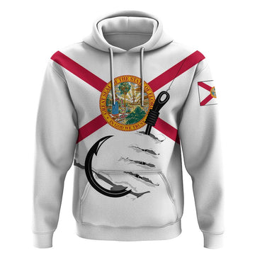 Flag Florida Fishing Hoodie Fish Hook Rip Detail and Custom Name Red Accent Design TS04