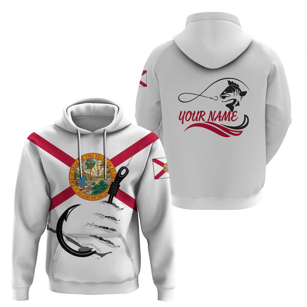 Flag Florida Fishing Hoodie Fish Hook Rip Detail and Custom Name Red Accent Design TS04