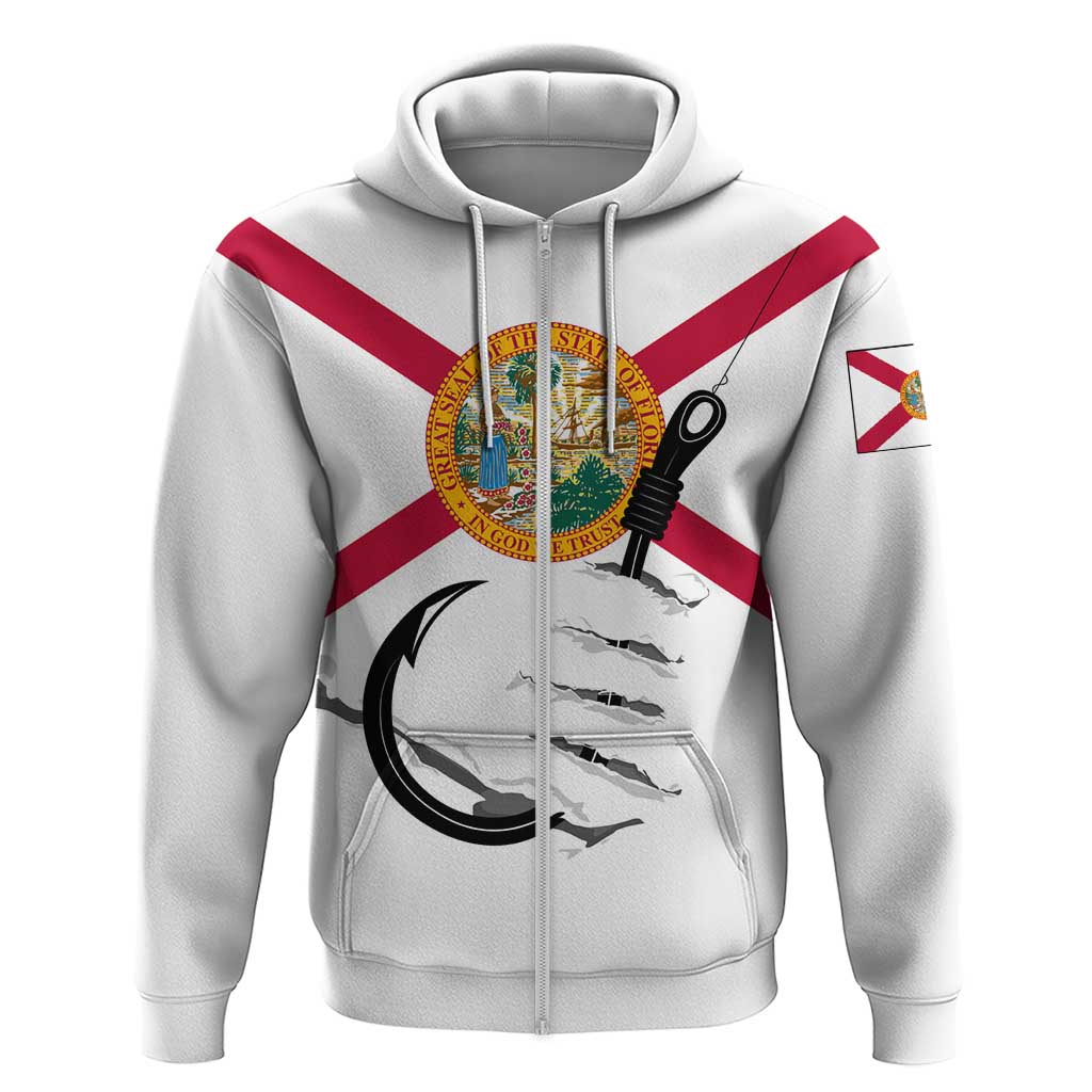 Flag Florida Fishing Hoodie Fish Hook Rip Detail and Custom Name Red Accent Design TS04