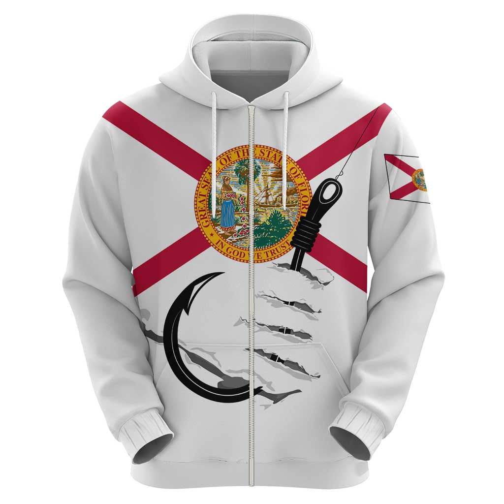 Flag Florida Fishing Hoodie Fish Hook Rip Detail and Custom Name Red Accent Design TS04