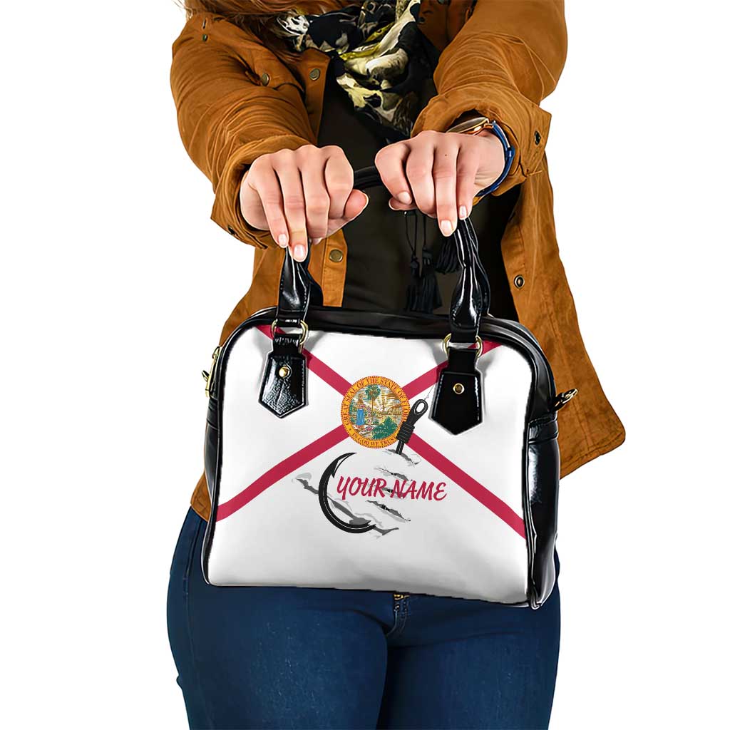 Flag Florida Fishing Shoulder Handbag Fish Hook Rip Detail and Custom Name Red Accent Design TS04