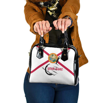 Flag Florida Fishing Shoulder Handbag Fish Hook Rip Detail and Custom Name Red Accent Design TS04