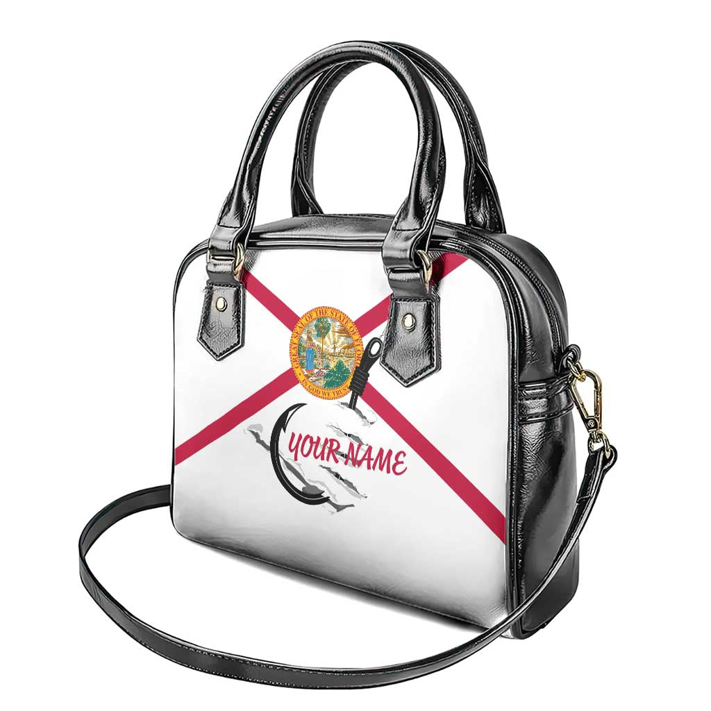 Flag Florida Fishing Shoulder Handbag Fish Hook Rip Detail and Custom Name Red Accent Design TS04